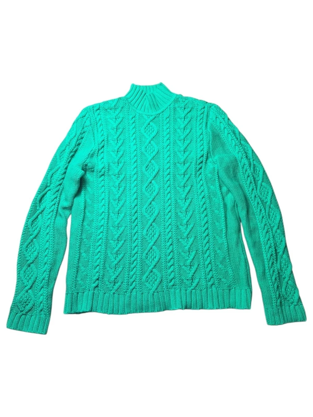 CHAPS | Cozy Kelly Green Cable Knit Fisherman Mock Neck Holiday Sweater | XL